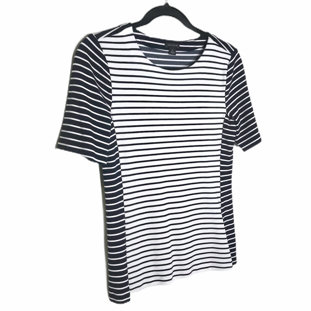 NEW Ann Taylor Womens Colorblock White/Black Stripe Ponte Top Small - Picture 4 of 8